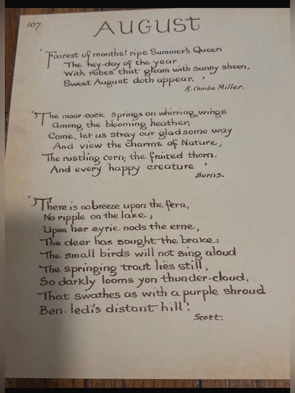 Vintage Home Art Print - Cream and Brown August poems 1977 9x7